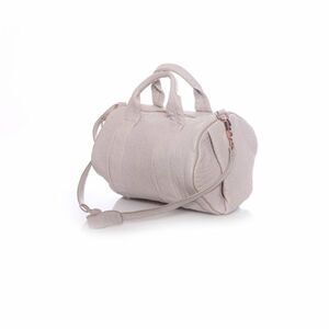 Alexander Wang, light grey rockie bag with rose coloured studs.